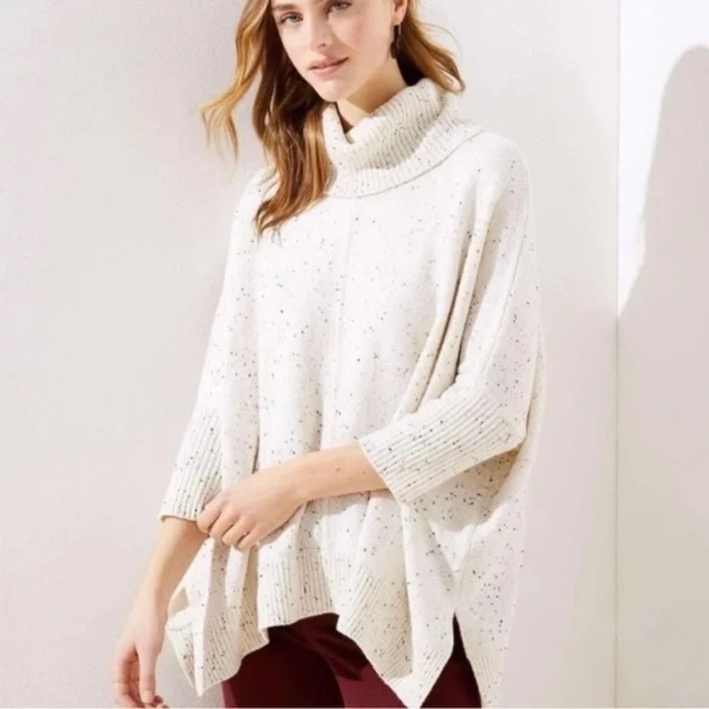 NWOT LOFT Cream Cowl Neck Sweater with Asymmetrical Hem